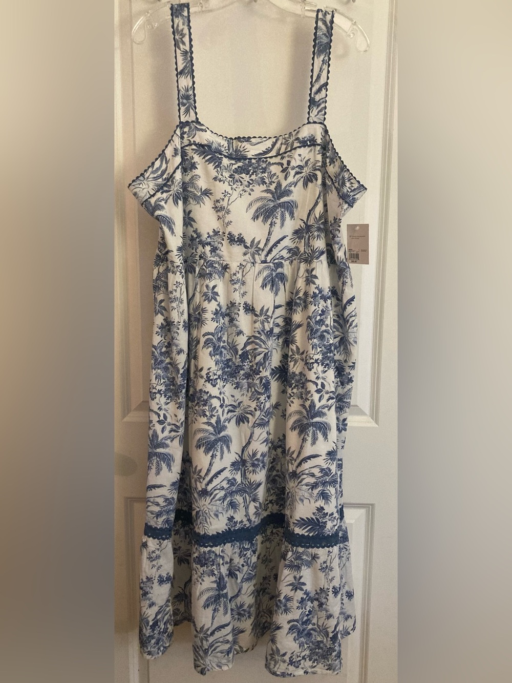 New with Tag, LC Lauren Conrad White Dress with Blue Tropical Print-Kohl’s